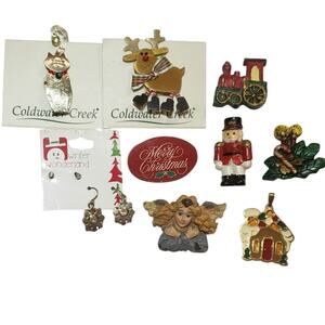Christmas Brooch Bundle Coldwater Creek & Other Holiday Reindeer Cat Angel